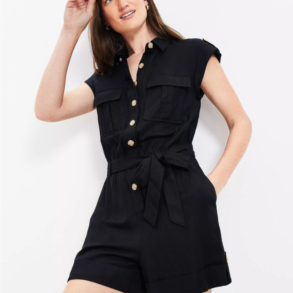 LOFT Black Sleeveless Dress with Button Front